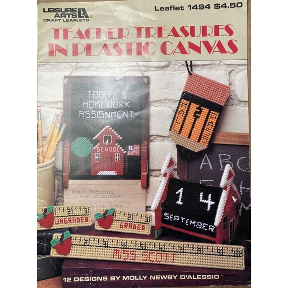 Leisure Arts TEACHER TREASURES PLASTIC CANVAS 1494 Leaflet 12 Designs School - Picture 1 of 11